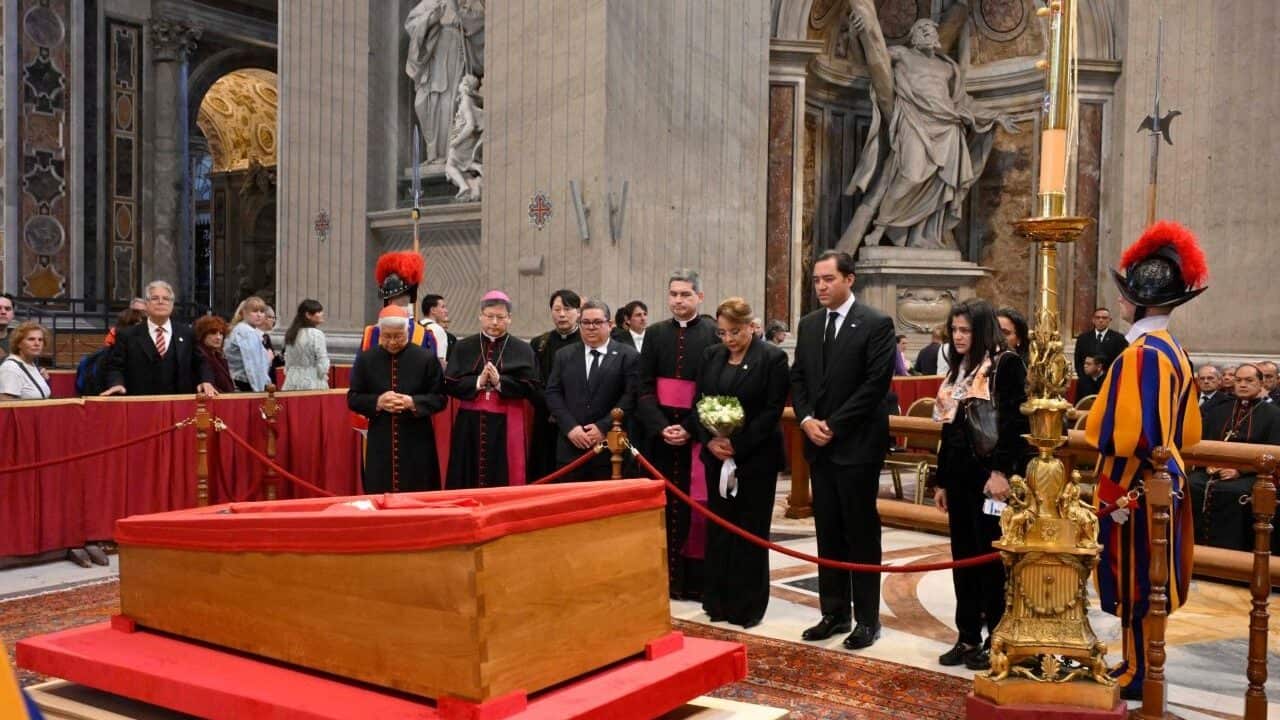 Pope Francis coffin in St Peter's Basilica