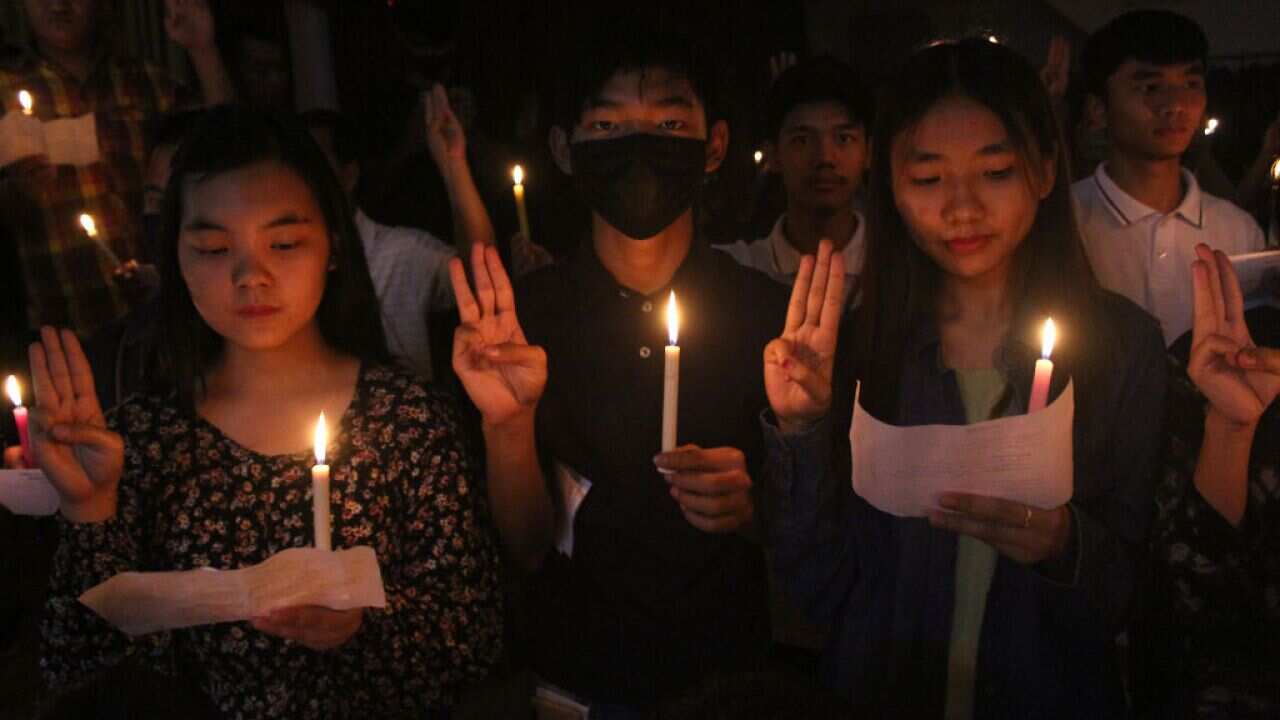 Chin Refugees from Myanmar living in India hold a candle vigil on 24 March, 2021, to pay tribute to the people who died after the military coup in Myanmar.