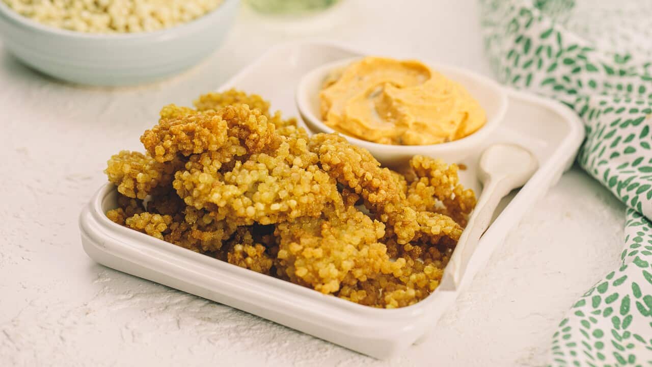 Spiced Couscous Clusters with Garlic Pickle Dip