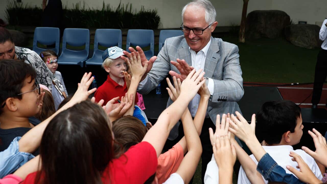 Malcolm Turnbull visits the Australian International School in Hong Kong for a community event.