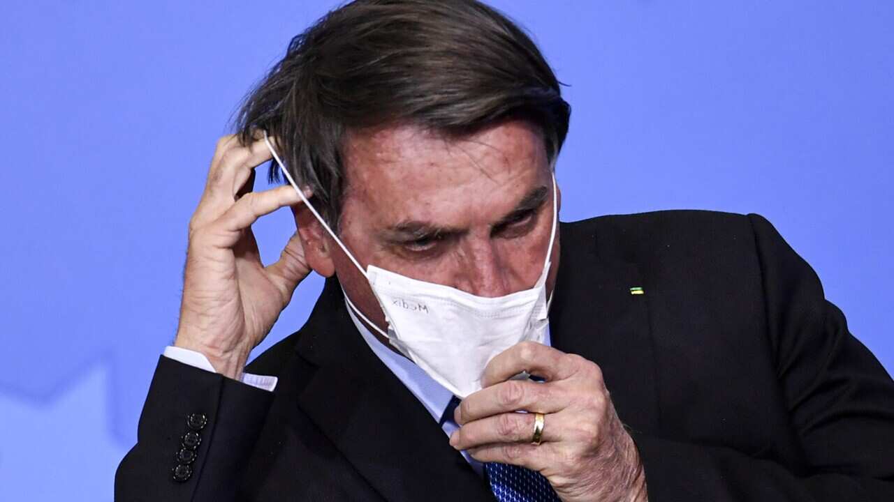 Jair Bolsonaro during an emergency aid extension ceremony in the city of Brasilia