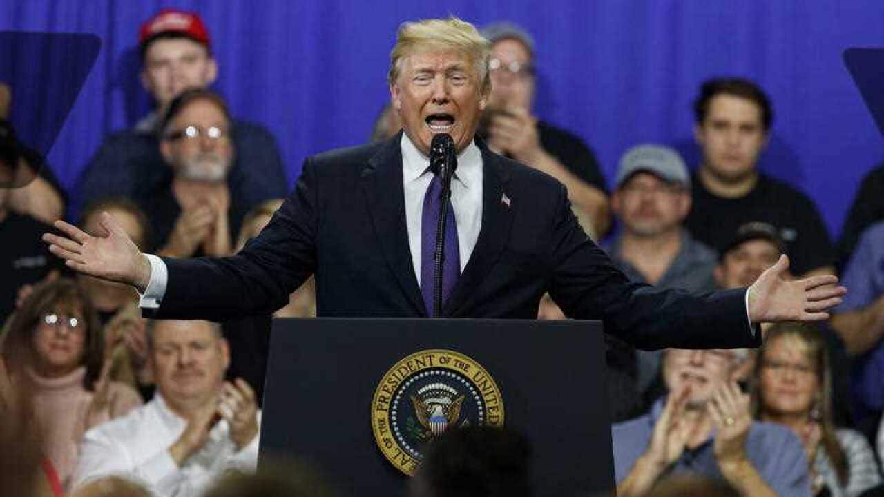 President Donald Trump delivers remarks at Sheffer Corporation to promote his tax policy, Monday, February 5, 2018, in Blue Ash, Ohio.