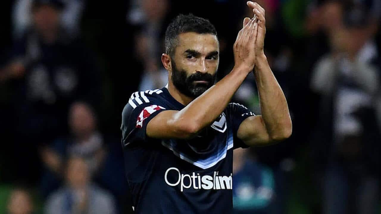Fahid Ben Khalfallah of the Victory is subbed off during the A-League Semi Final match between Melbourne Victory and Brisbane Roar at AAMI Park in Melbourne, Sunday, April 30, 2017. (AAP Image/Tracey Nearmy) NO ARCHIVING, EDITORIAL USE ONLY