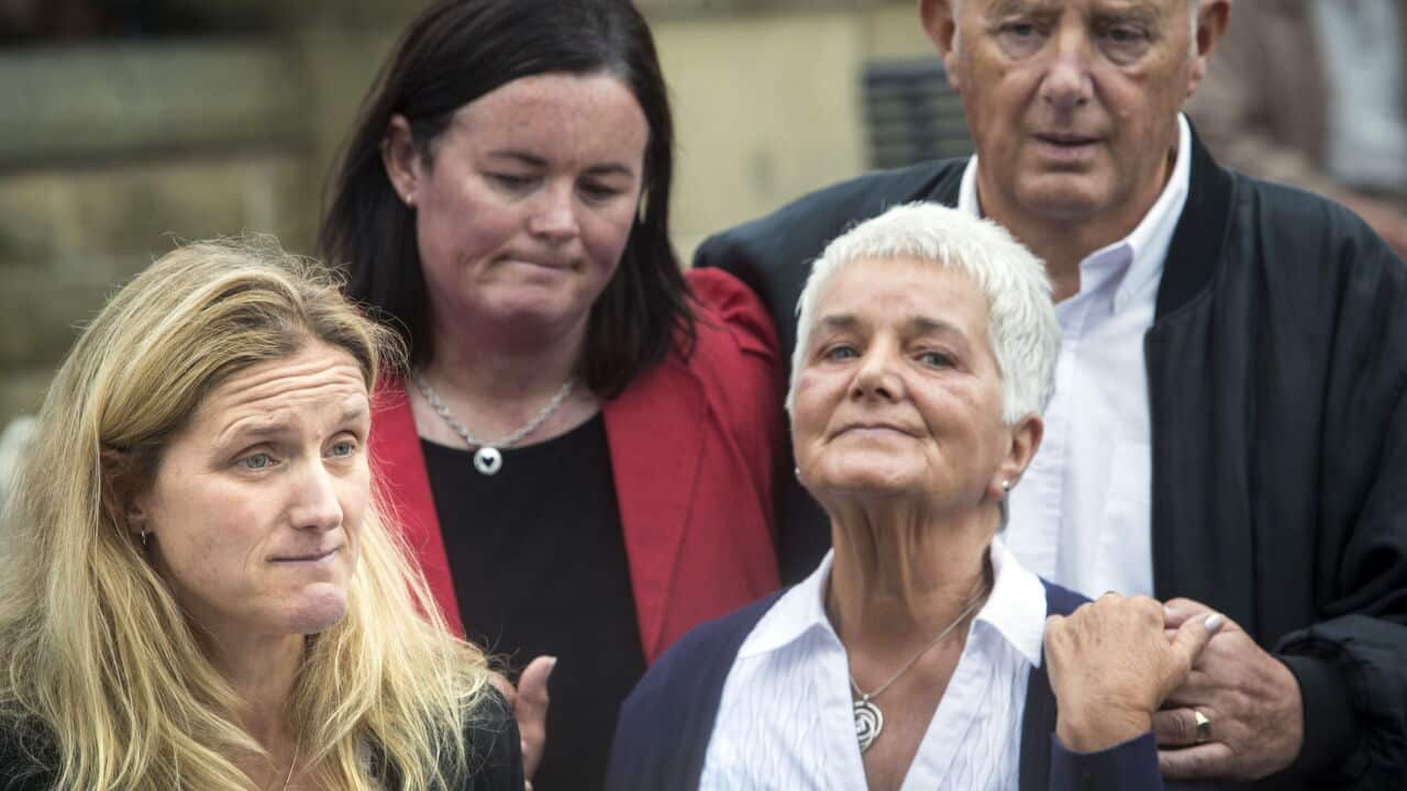 Kim Leadbeater (left) the sister of Labour MP, Jo Cox, with her parents Jean (right) and Gordon Leadbeater (rear right) in Birstall.