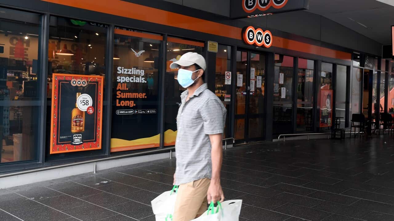 A General view of the BWS store at Berala in Sydney, Saturday, January 2, 2021. NSW has reported seven new cases of COVID-19 and masks will soon be mandatory in Sydney shopping centres, on public transport and in entertainment venues. (AAP Image/Dan Himbr