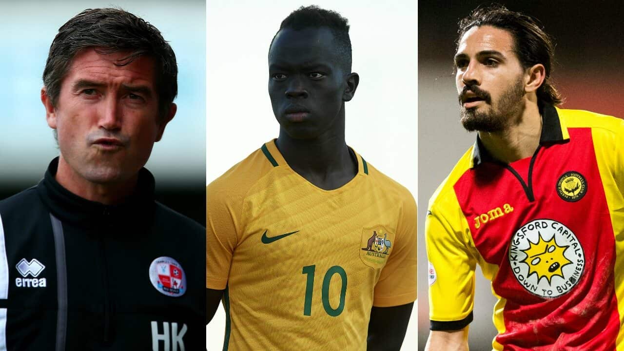 Harry Kewell, Awer Mabil and Ryan Edwards.