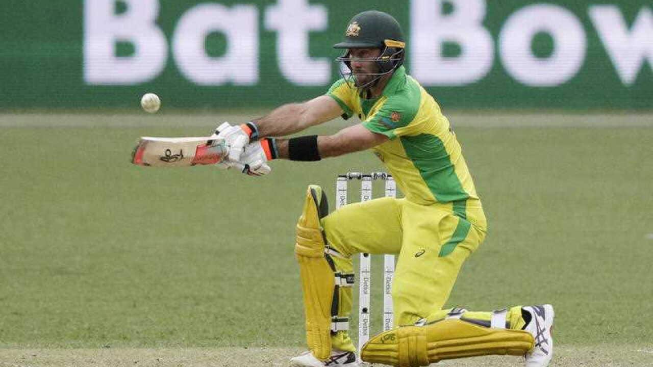 Australia's Glenn Maxwell bats during the one day international cricket match between India and Australia at the Sydney Cricket Ground in Sydney, Australia, Sunday, Nov. 29, 2020. (AP Photo/Rick Rycroft)