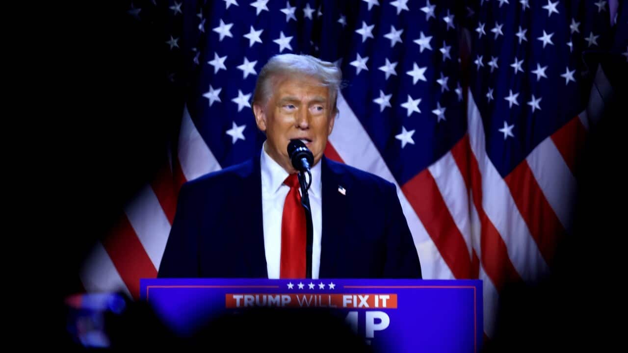 Republican presidential candidate Trump reacts to elections results