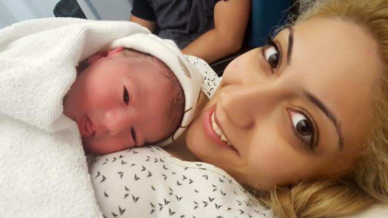 Rafaela Lamprou with her newborn son Angelo