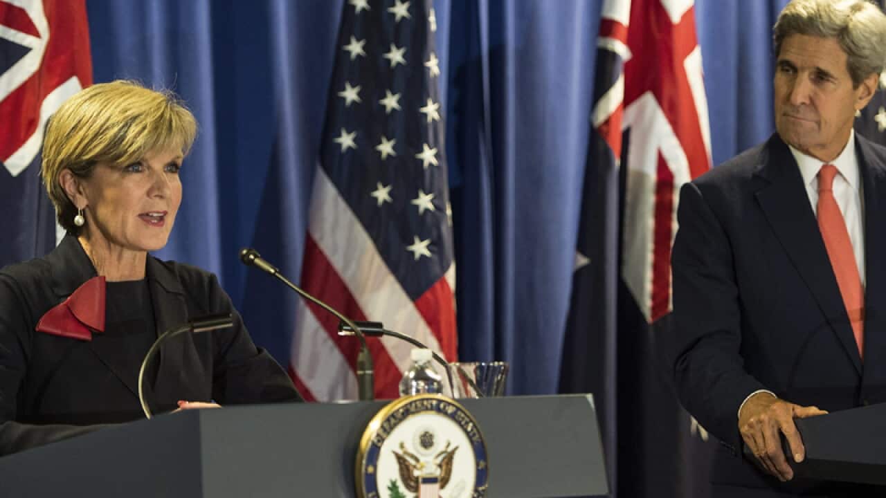 Foreign Affairs Julie Bishop MP (L), US Secretary of State John Kerry