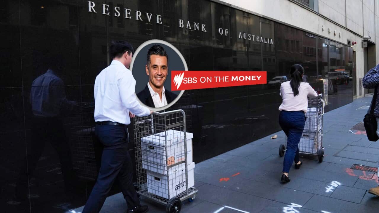 On the Money graphic on photo of Reserve Bank of Australia signage.