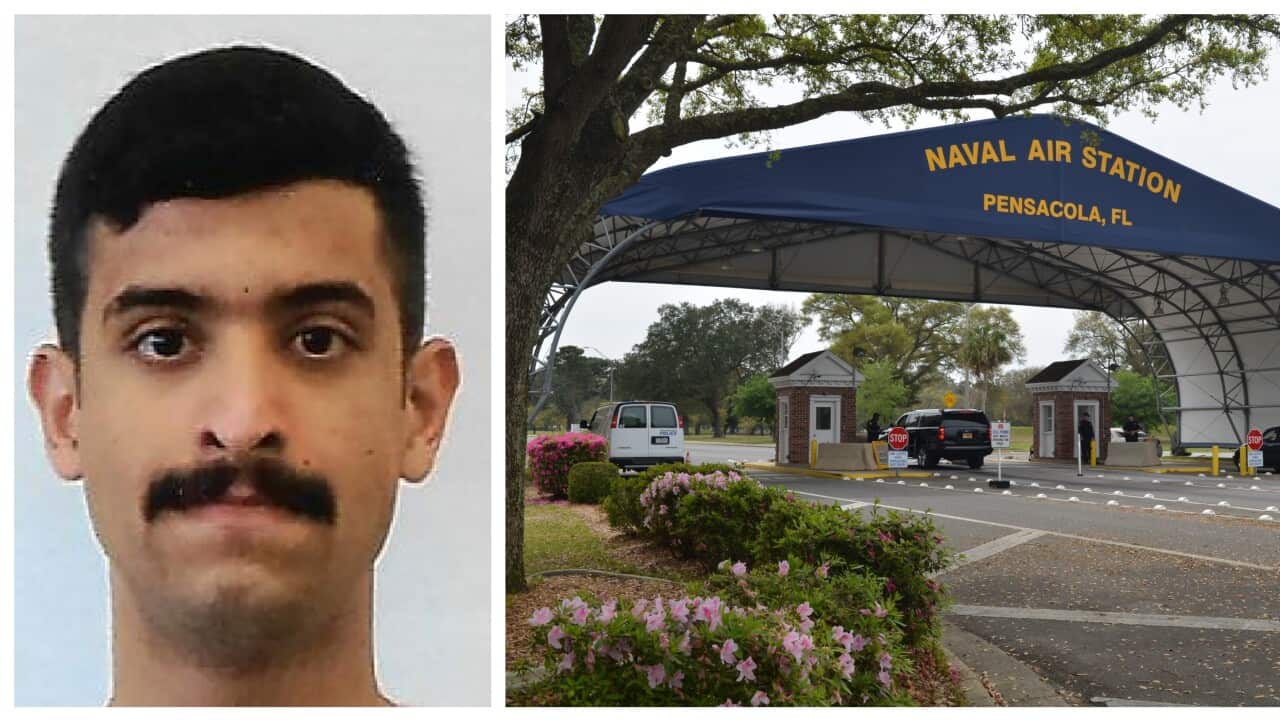 Mohamed Al Shamarani (L) and the naval base that were attacked (R)