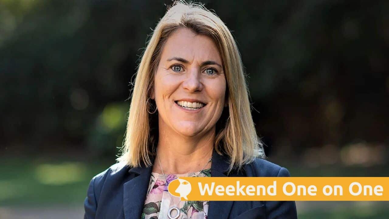 Professor Andrea Carson with a graphic saying 'Weekend One on One'.