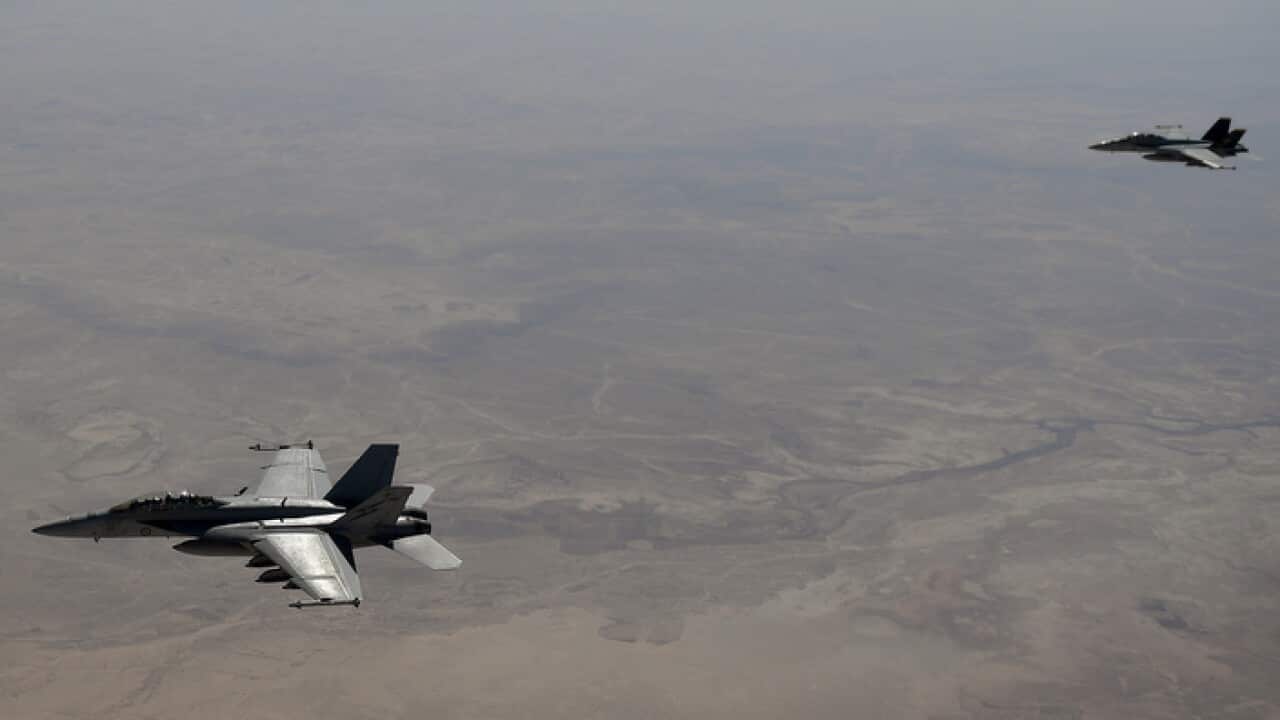 A pair of Royal Australian Air Force F/A-18F Super Hornets