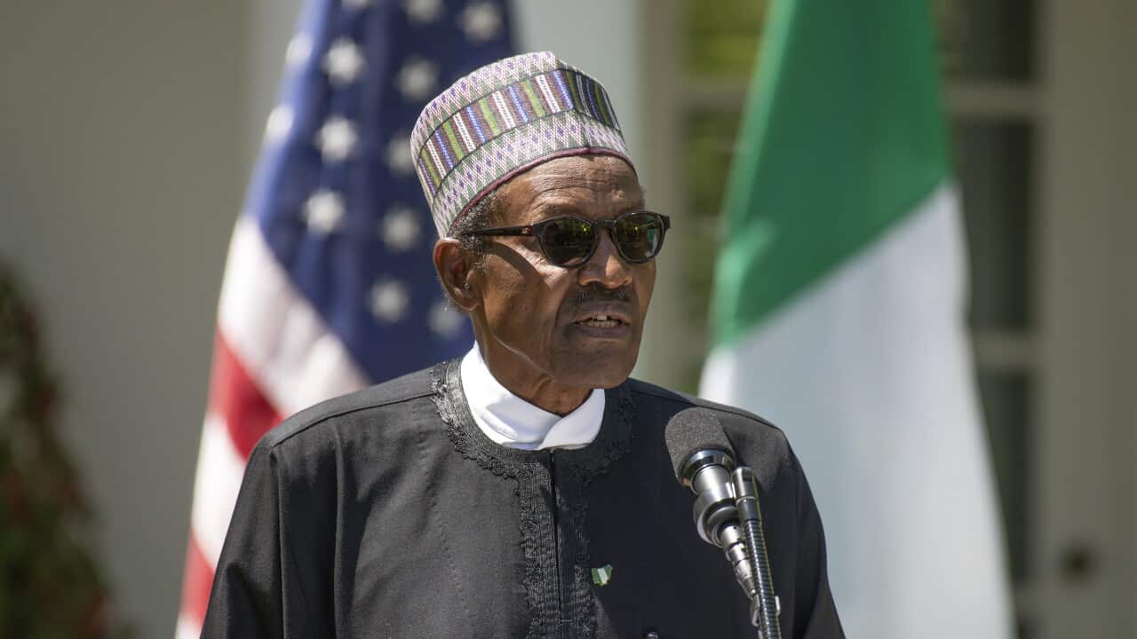 President Muhammadu Buhari of Nigeria makes remarks as he conducts a joint press conference with United States President Donald J. Trump in the Rose Garden of the White House in Washington, DC on Monday, April 30, 2018.