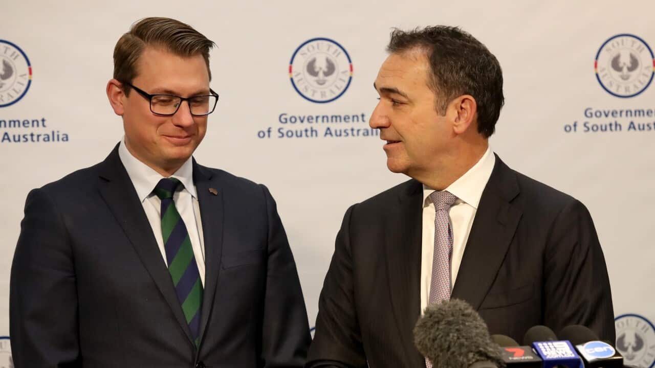 South Australian Premier Steven Marshall and departing Transport Minister Stephan Knoll.