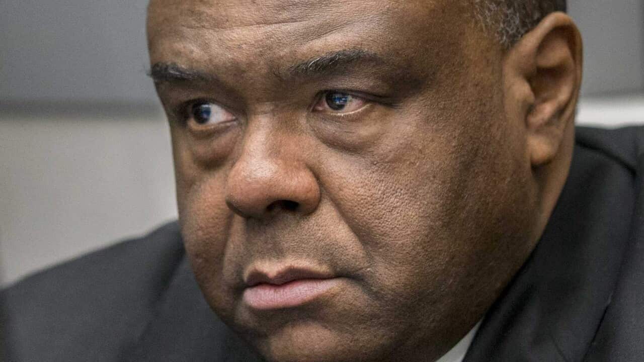 Former DR Congo Vice President Jean-Pierre Bemba Gombo in a court room of the International Criminal Court.