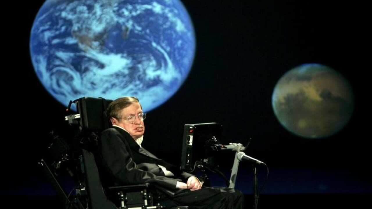 File image of Professor Stephen Hawking giving a speech in Washington.