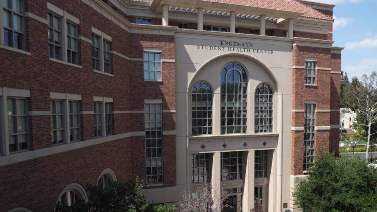 The entrance to the Engemann Student Health Center on the campus of the University of Southern California (USC).