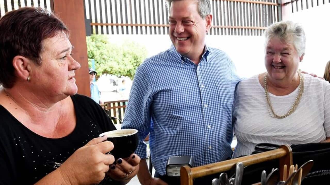 Queensland Opposition Leader Tim Nicholls chats to locals