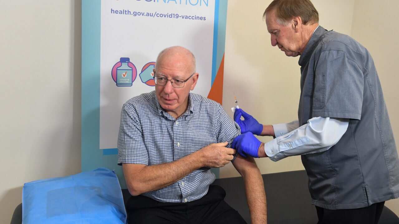 Governor-General David Hurley receives his Covid-19 vaccination at a local medical centre in Canberra, Friday, 26 March, 2021.