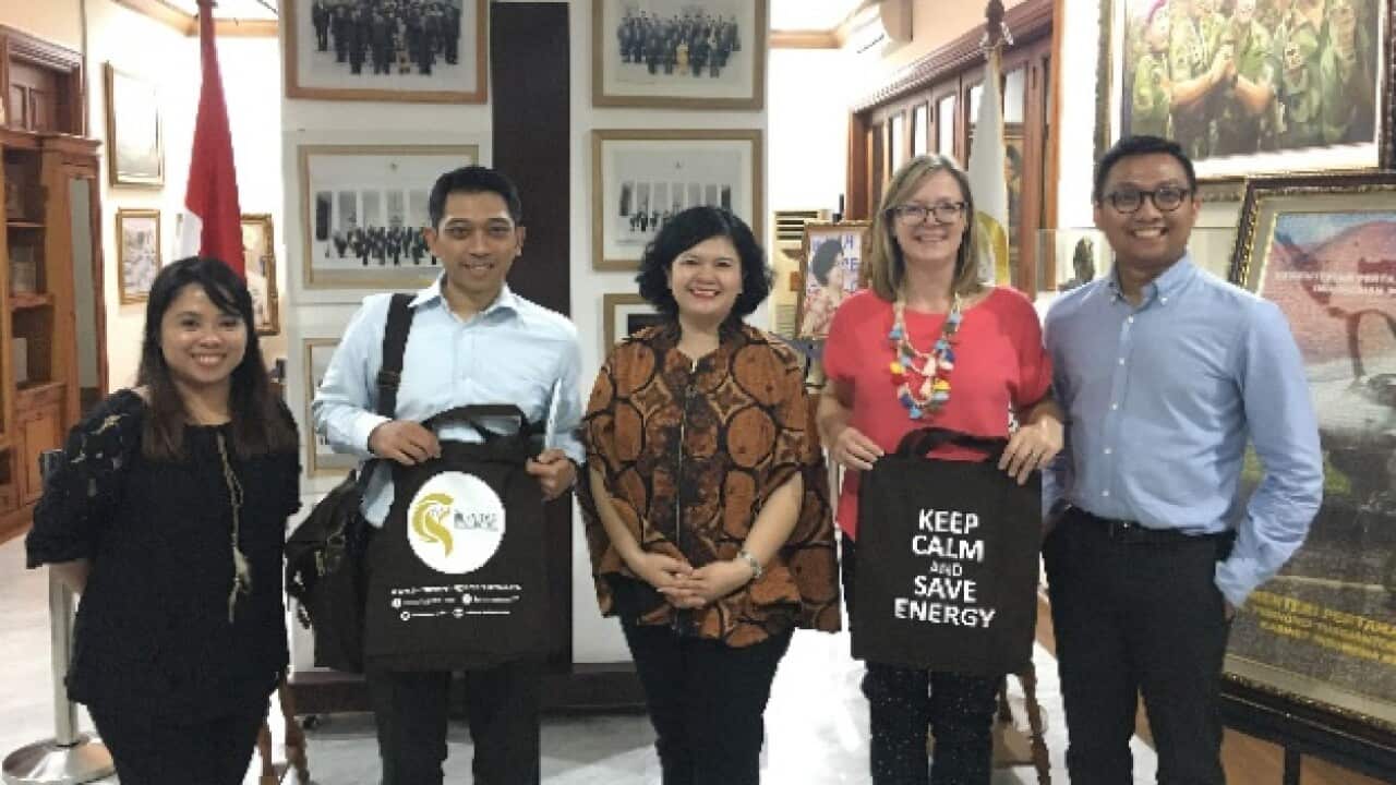 Guntur (2nd from left) at a meeting with ClimateWorks director and the team of analysists at the Purnomo Yusgiantoro Center, April 2019.