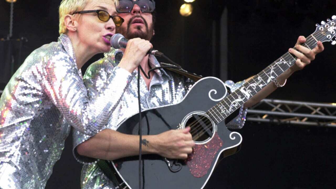 Annie Lennox, left, and Dave Stewart as the Eurythmics
