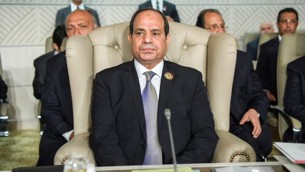 Egyptian President Abdel Fattah al-Sisi attends the opening of the 30th Arab Summit in Tunis, Tunisia.