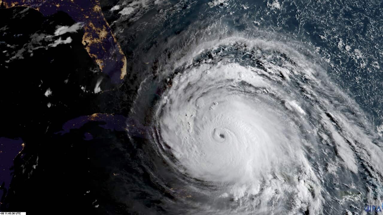 Sunlight illuminates Hurricane Irma as the storm approaches Cuba and Florida.