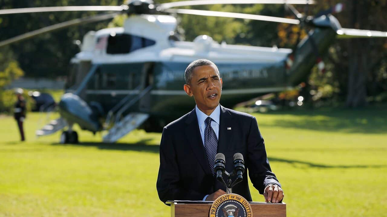 US President Barack Obama makes a statement on US and allied airstrikes against the Islamic State in Syria. (Getty)