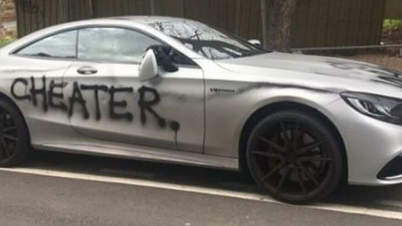 A witness said they saw a woman spray painting the car.
