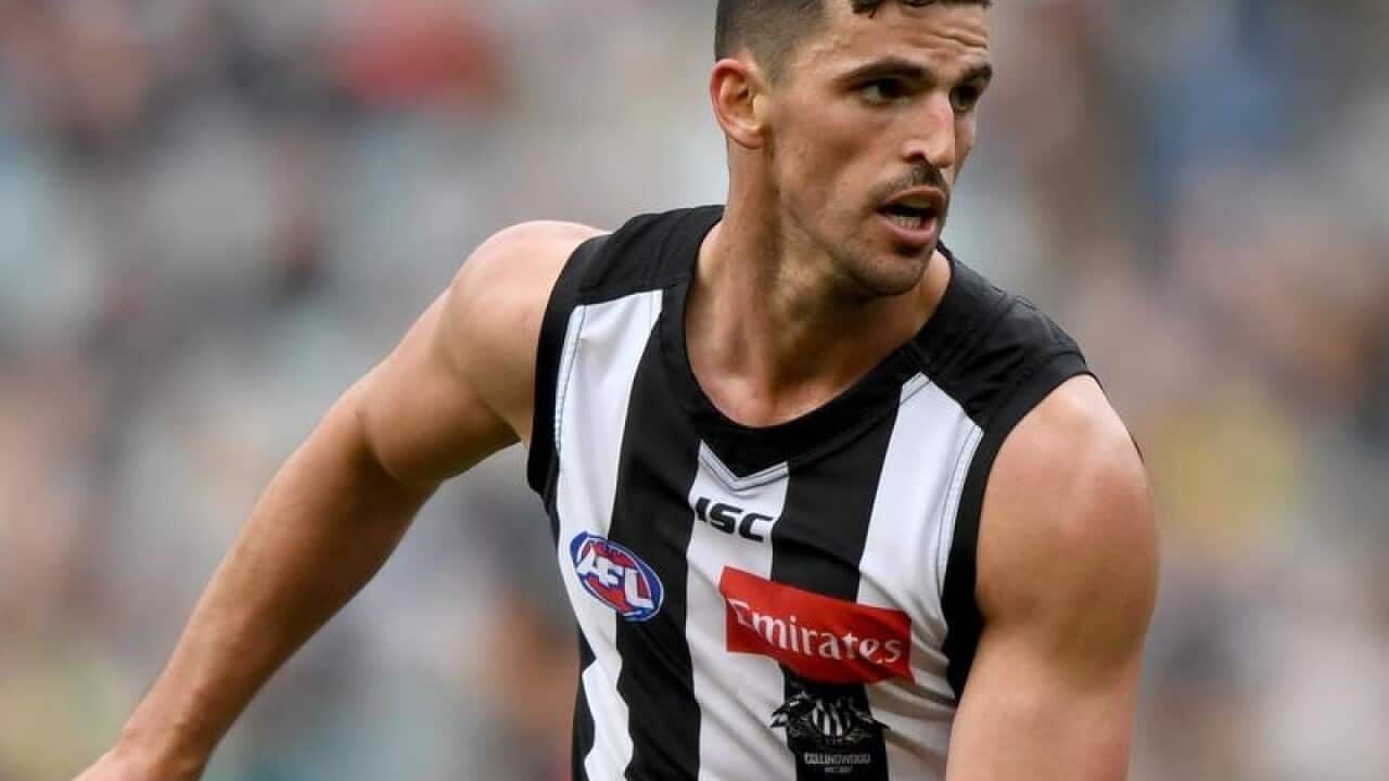 Scott Pendlebury of the Magpies in action