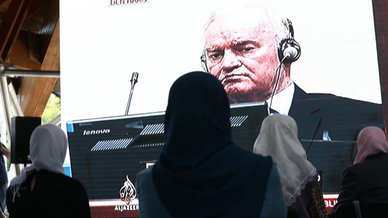 Mothers of Srebrenica follow the verdict against Ratko Mladic, in Potocari, Bosnia and Herzegovina