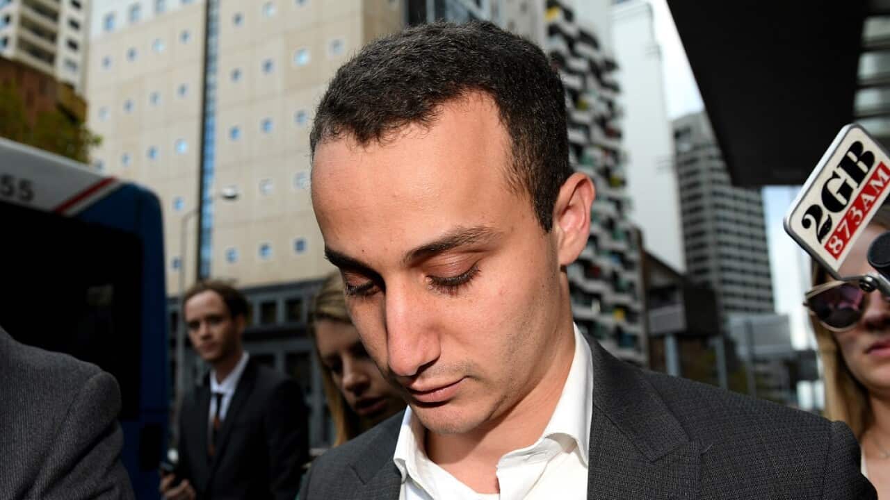 Luke Lazarus leaves the Downing Centre District Court in Sydney on May 4.