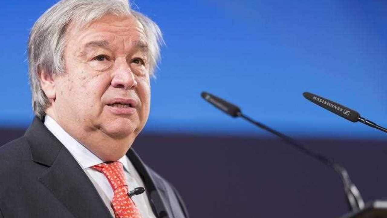United Nations (UN) Secretary-General Antonio Guterres presents his disarmament agenda at a public lecture at the University of Geneva, in Geneva, Switzerland, 24 May 2018.