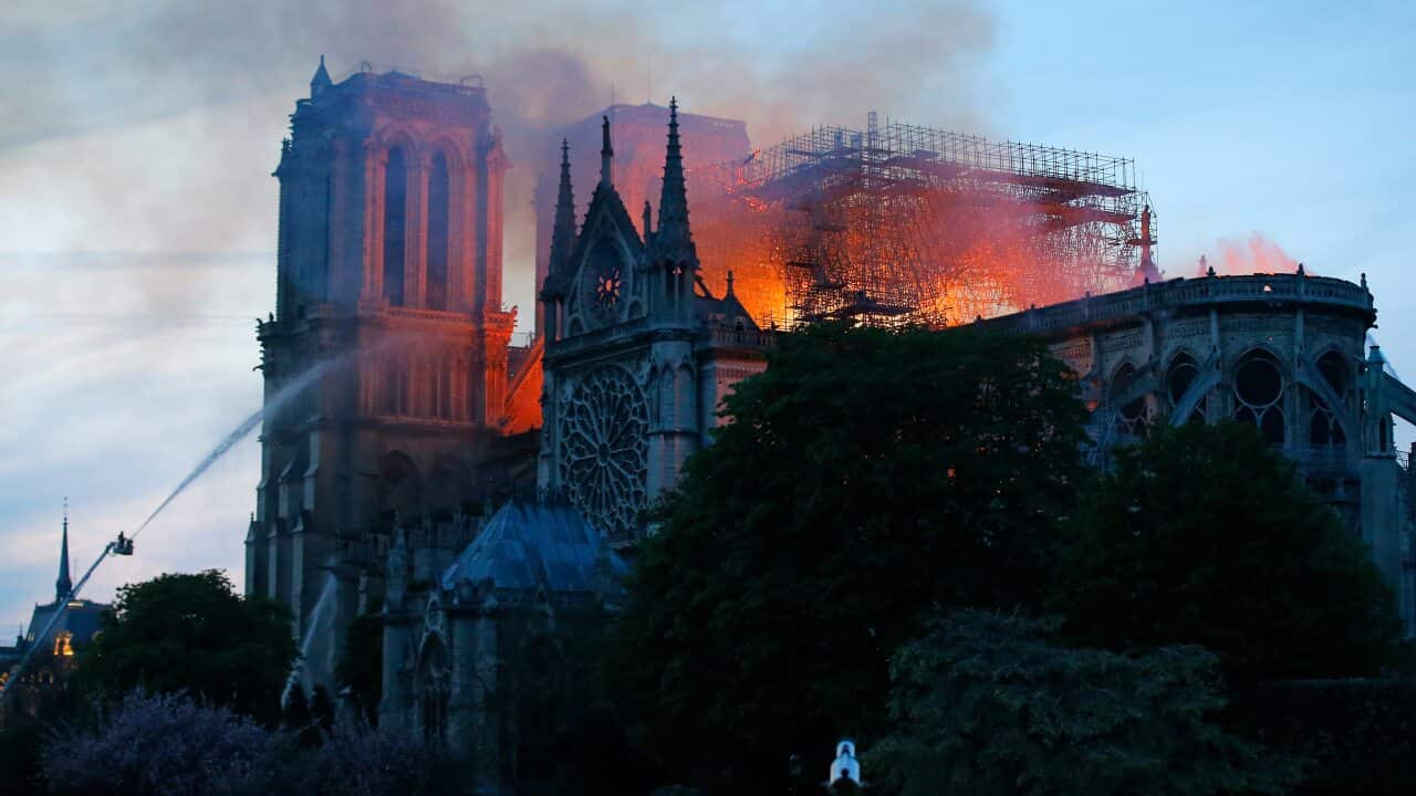 Notre Dame cathedral as it burns in Paris.