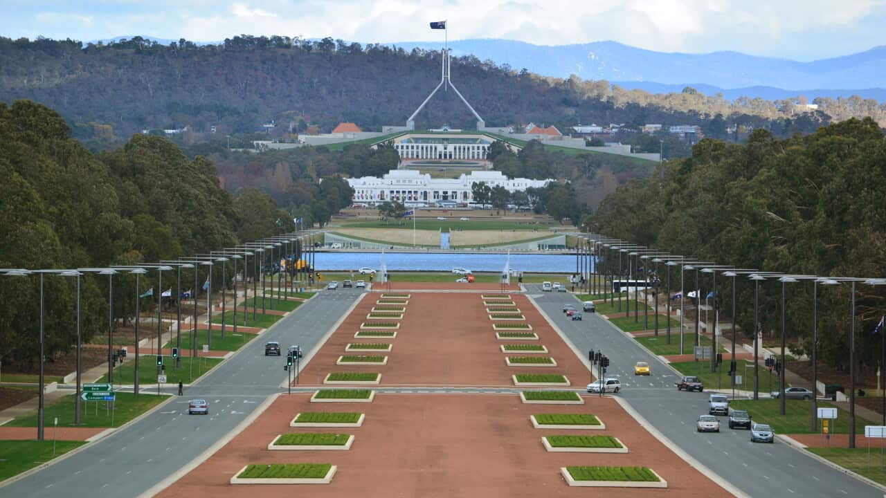 A general view of Parliament House, Canberra, Australia.
