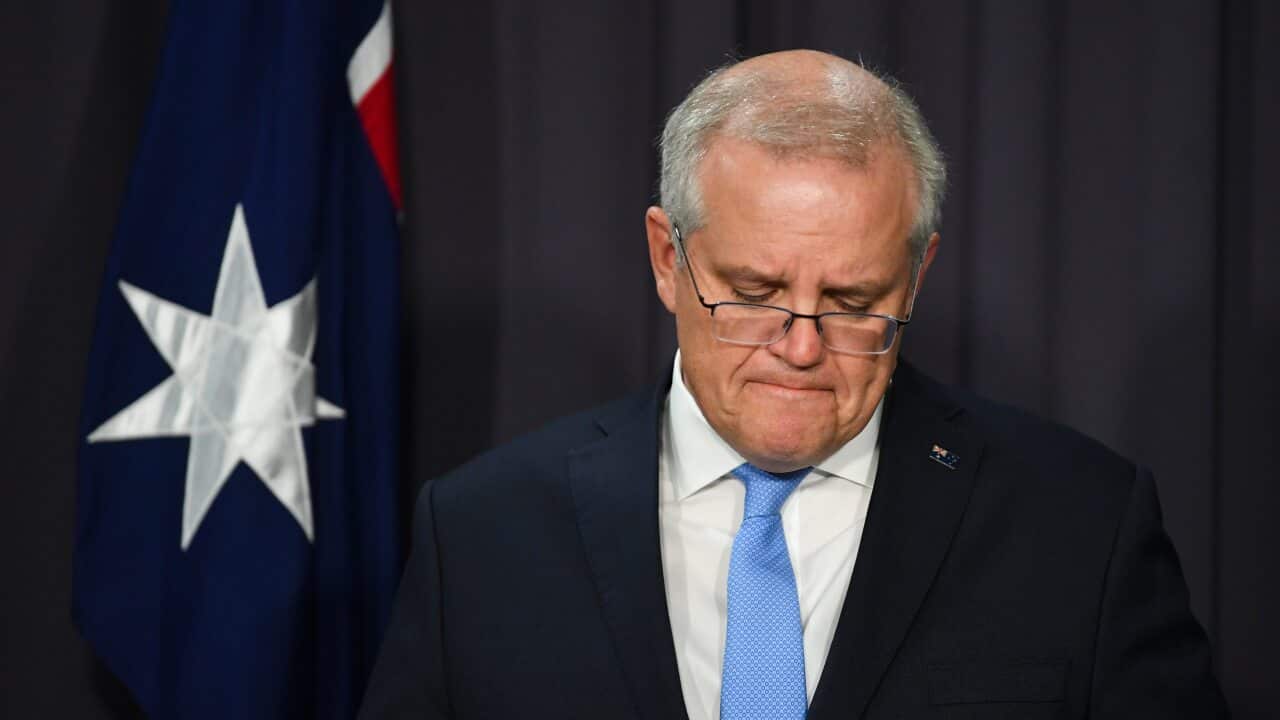 Australian Prime Minister Scott Morrison speaks to the media during a press conference at Parliament House in Canberra, Thursday, November 12, 2020. (AAP Image/Lukas Coch) NO ARCHIVING