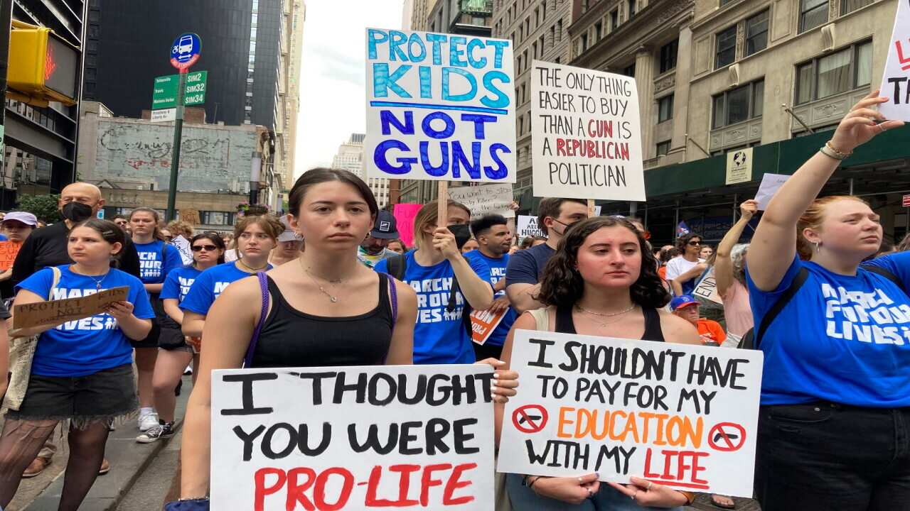 Thousands of protesters in New York calling for stricter gun control on Saturday, June 11, 2022