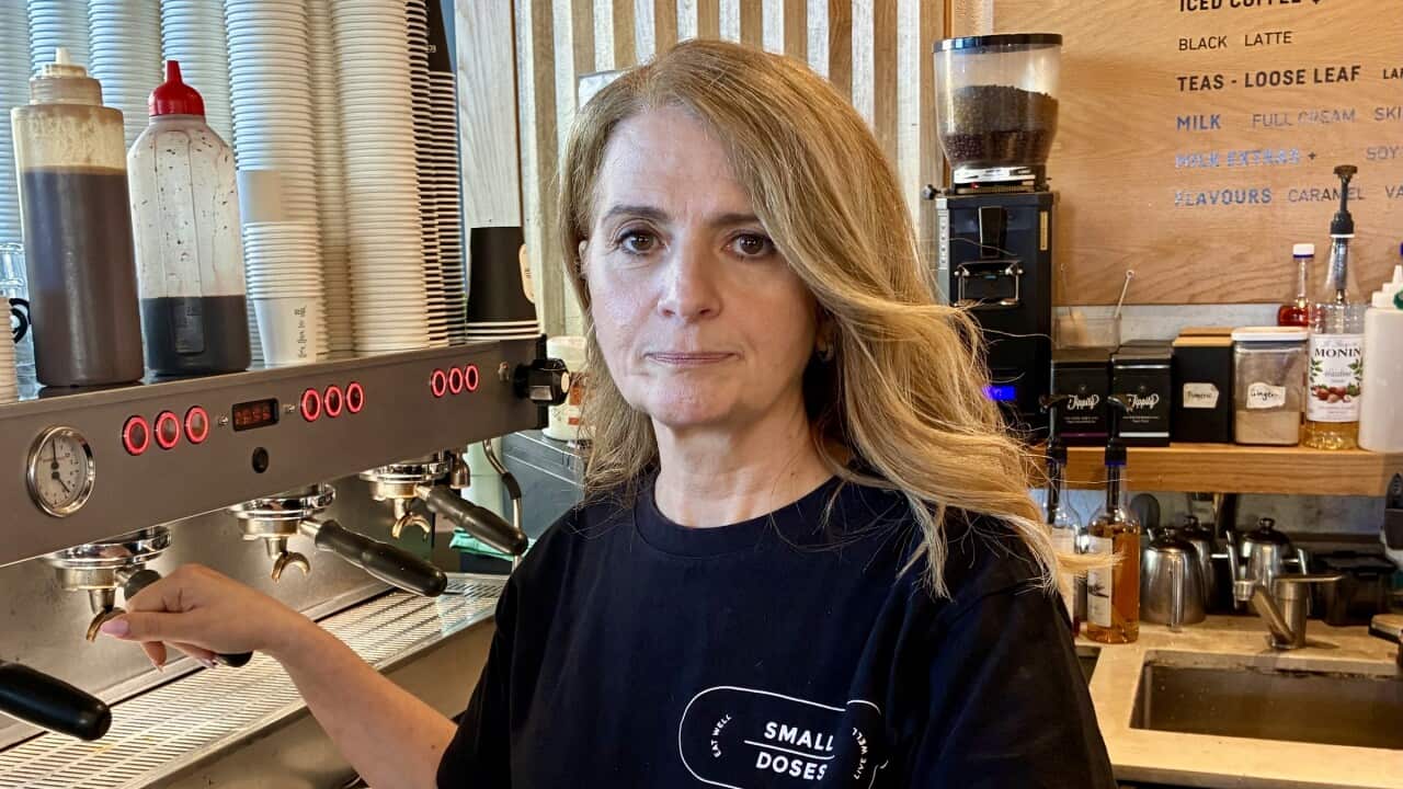 Cafe owner Angela Vithoulkas says rising costs are eating into profits. (SBS).jpg
