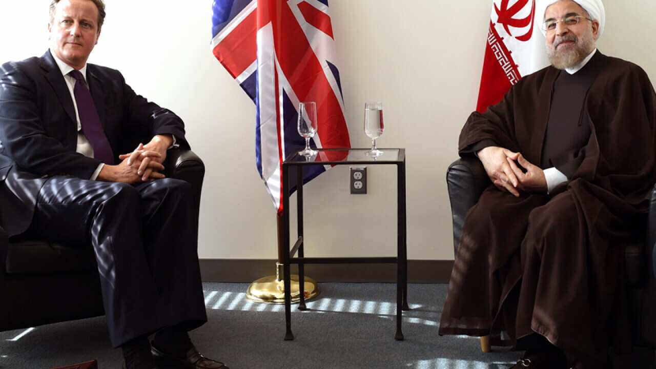 British PM David Cameron meets with Iranian President Hassan Rouhani