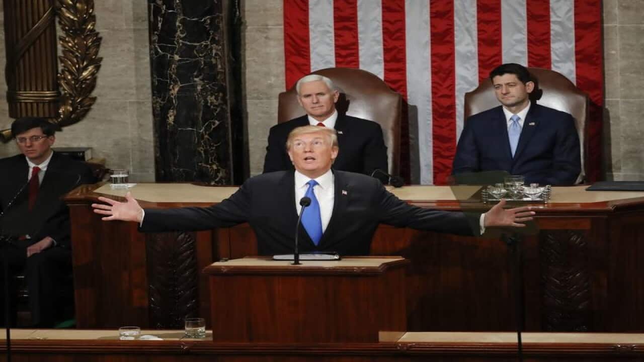 President Donald Trump addresses a joint session of Congress.
