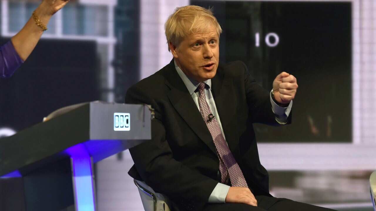 A handout photo made available by the BBC shows Conservative leadership candidate, Boris Johnson during a television debate.