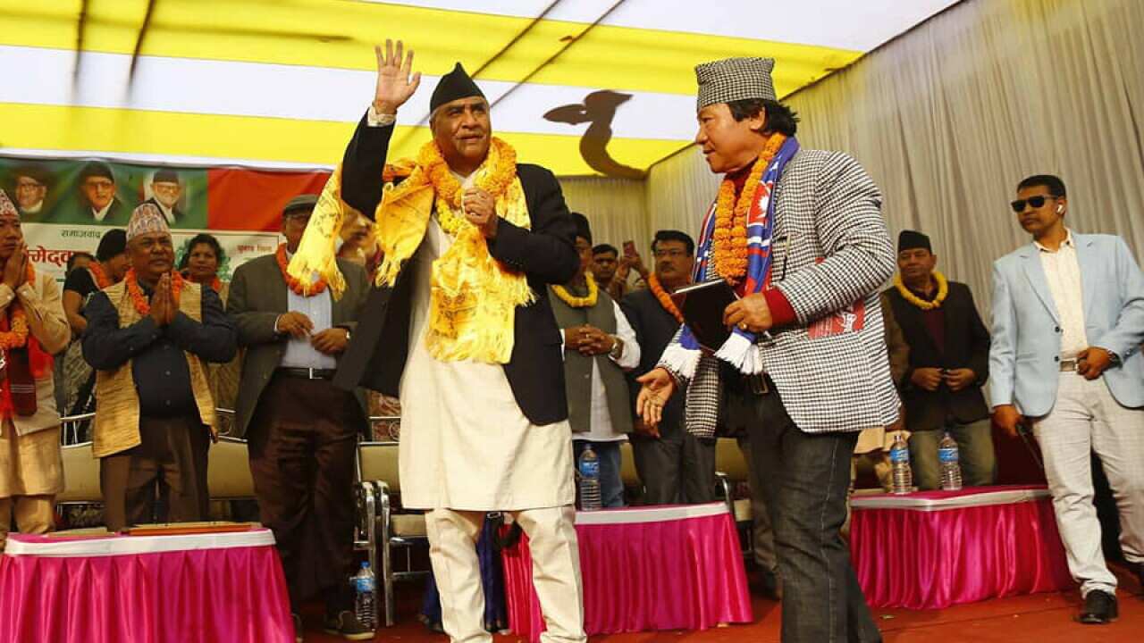 Nepali Congress leader Sher Bahadur Deuba during an election campaign event