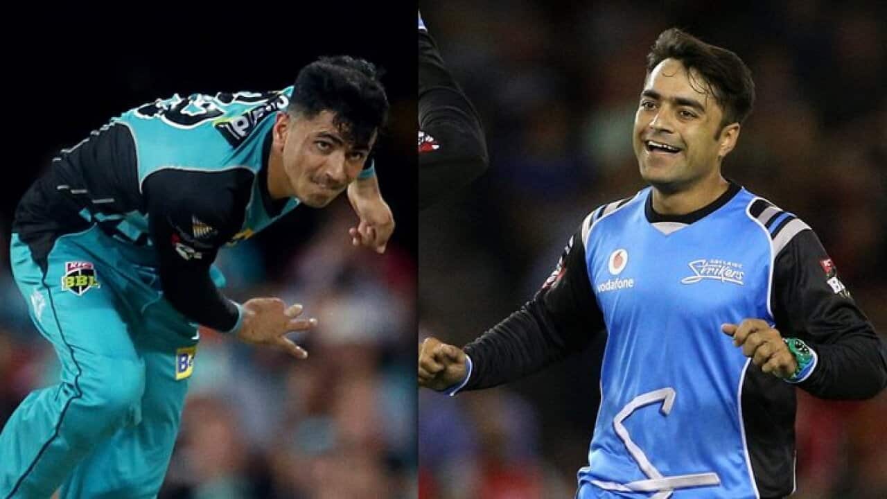 Rashid Khan Adelaide Strikers and Mujeeb Ur Rahman of the Heat