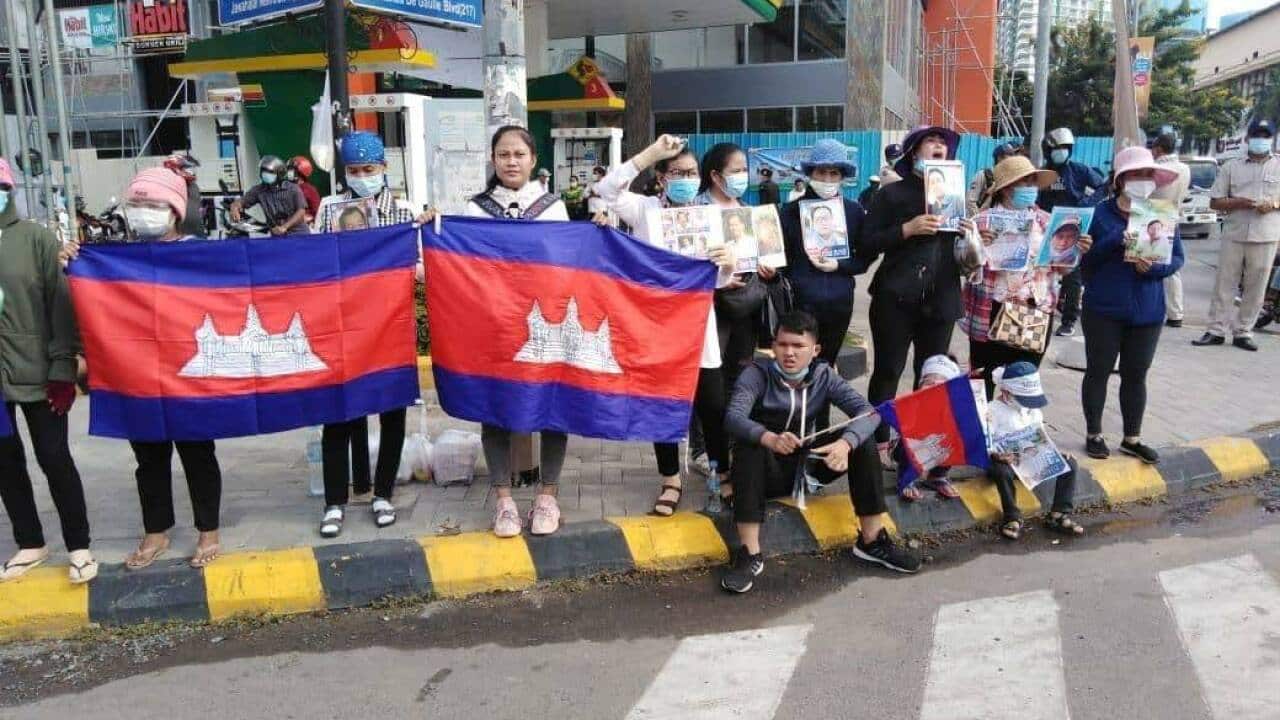 Protesters in front of the court