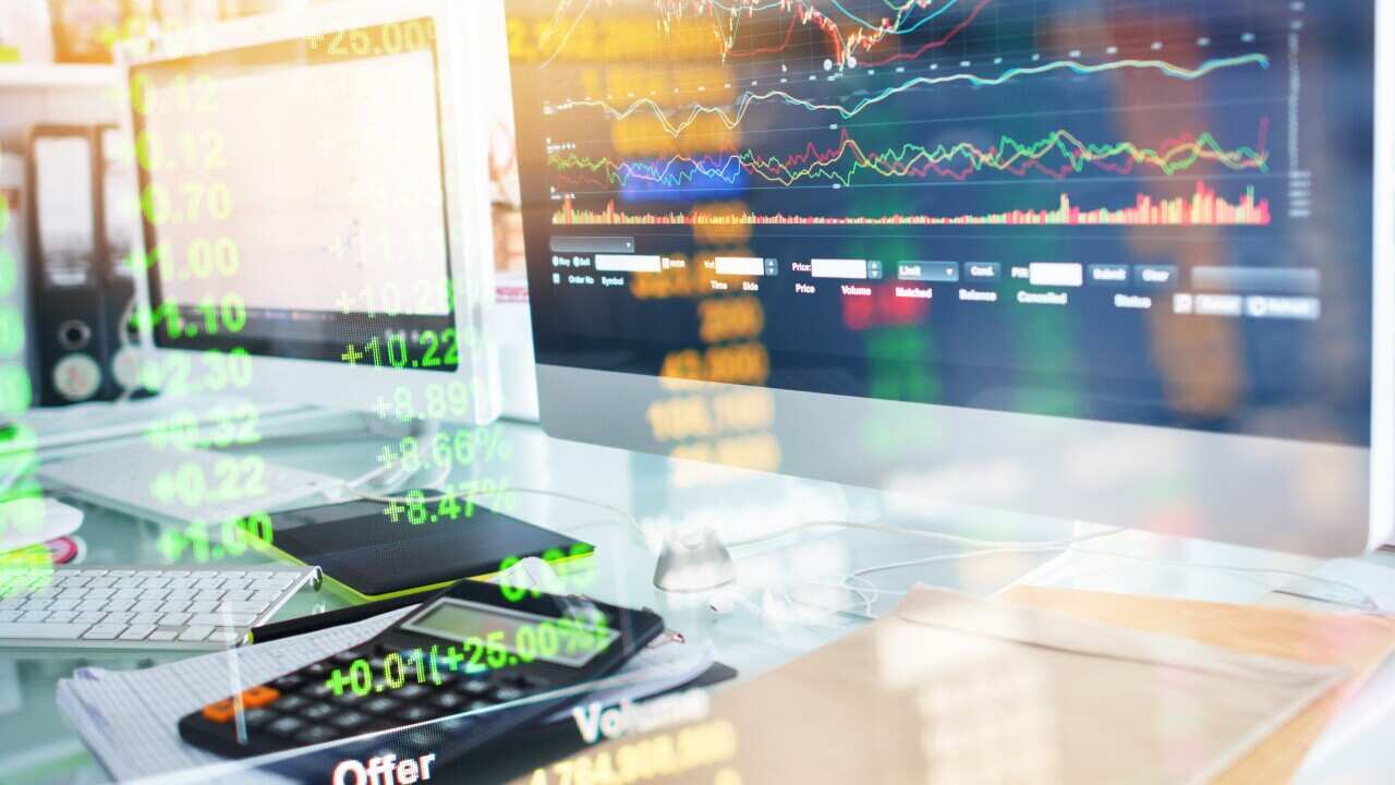 Investment theme stockmarket and finance business analysis stockmarket with digital tablet