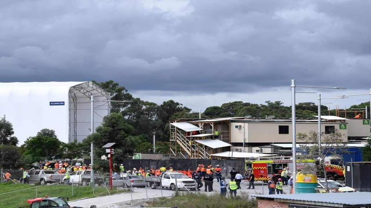 Rescue workers at the accident scene