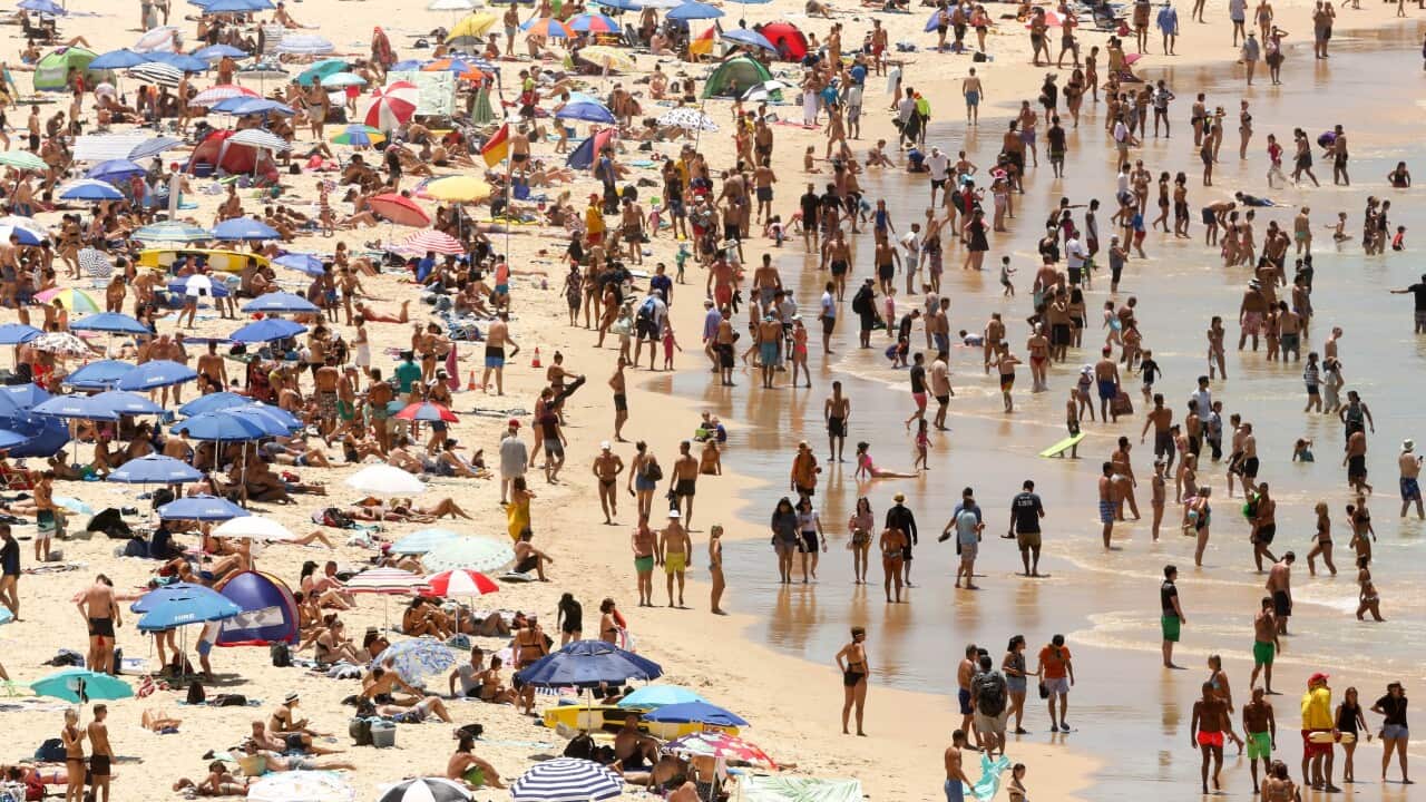 (File Image) Beachgoers gather at Bondi Beach during hot Sydney weather.