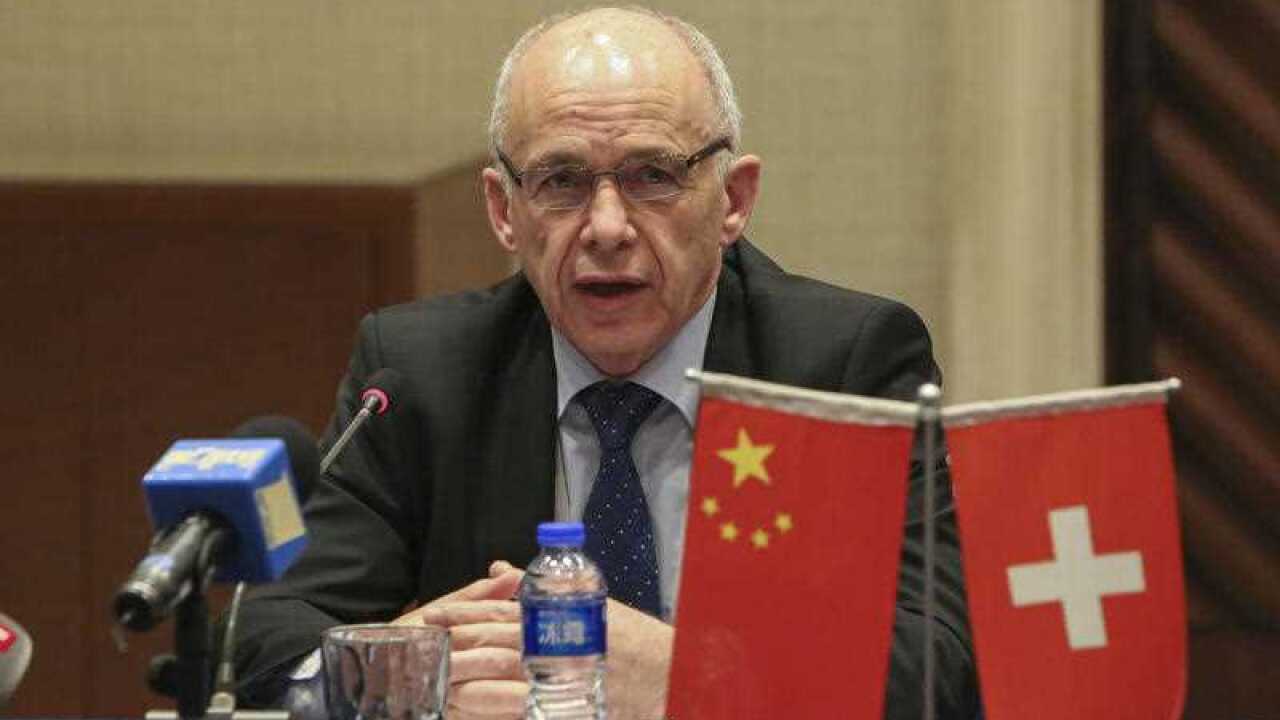Swiss Finance Minister Ueli Maurer speaks at a press conference during the 2016 G20 Finance Ministers and Central Bank Governors Meeting in Shanghai, China, 27 February 2016.